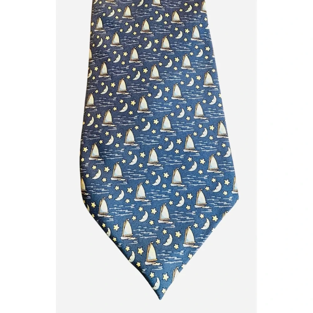 Vineyard‎ Vines Silk Necktie Sailing Boats Moons Stars Navy Blue Men's Accessory